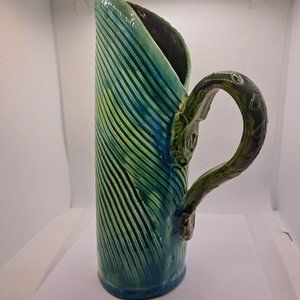 Slab/Hand Built stoneware Green Pitcher